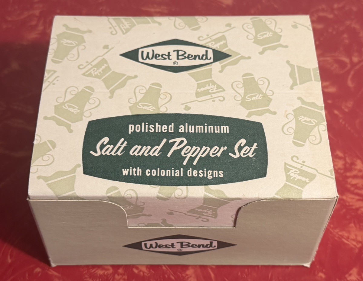 Vintage 1960s West Bend Aluminum Salt & Pepper Shaker New in Box NOS