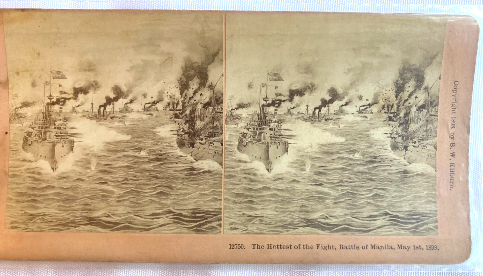 Antique Stereoscope View Finder Photo Battle of Manila - Naval Ships - 1898