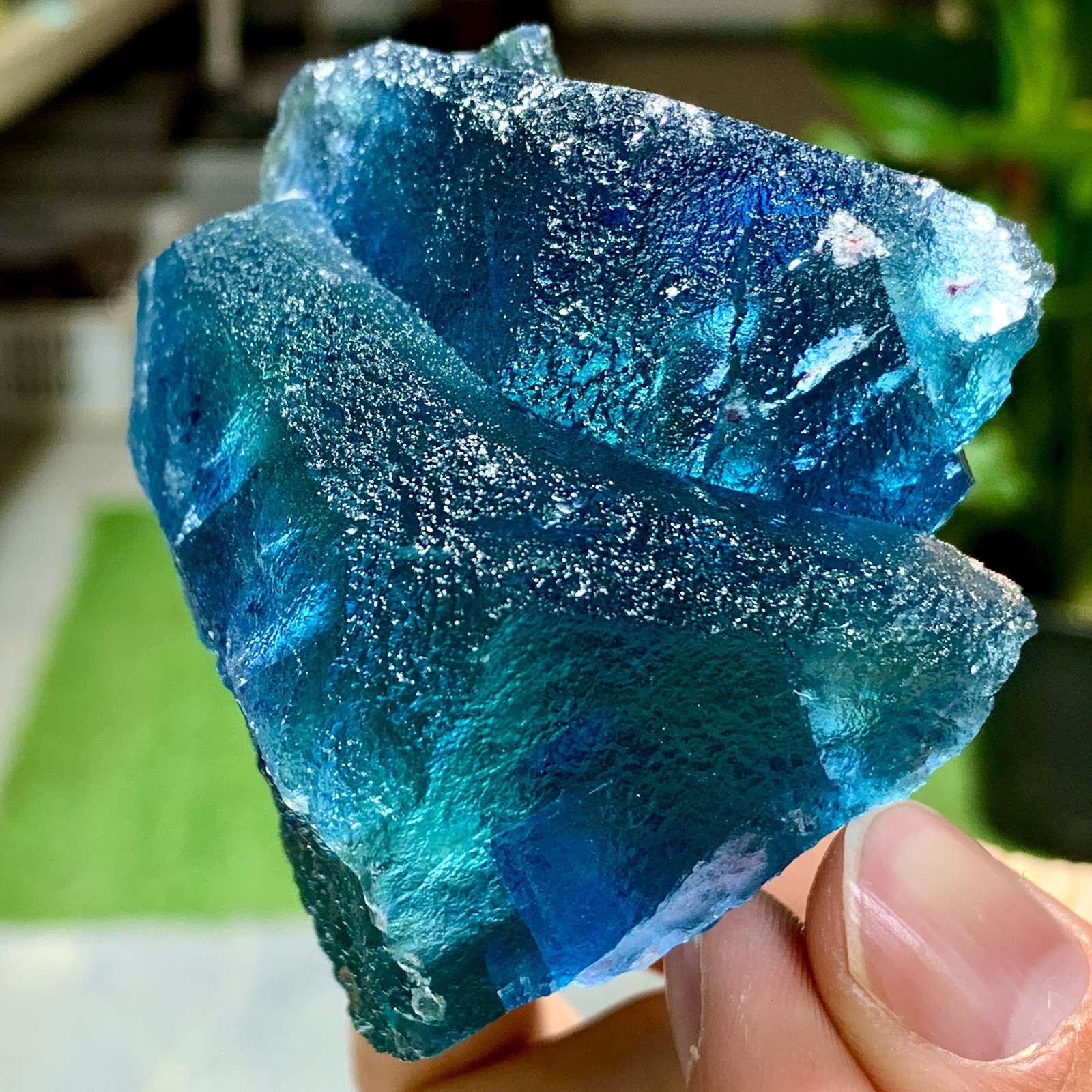 279G Rare transparent bluegreencubicfluorite mineral crystal sample/Zhejiang