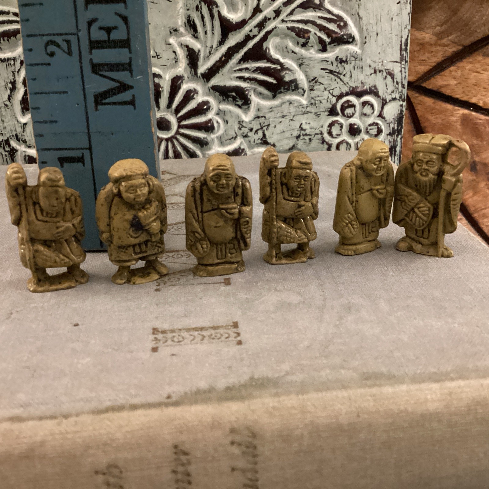 Japanese Happiness Figurines  Minatures Plastic Knick Knack  Lot 6 One Inch Veg