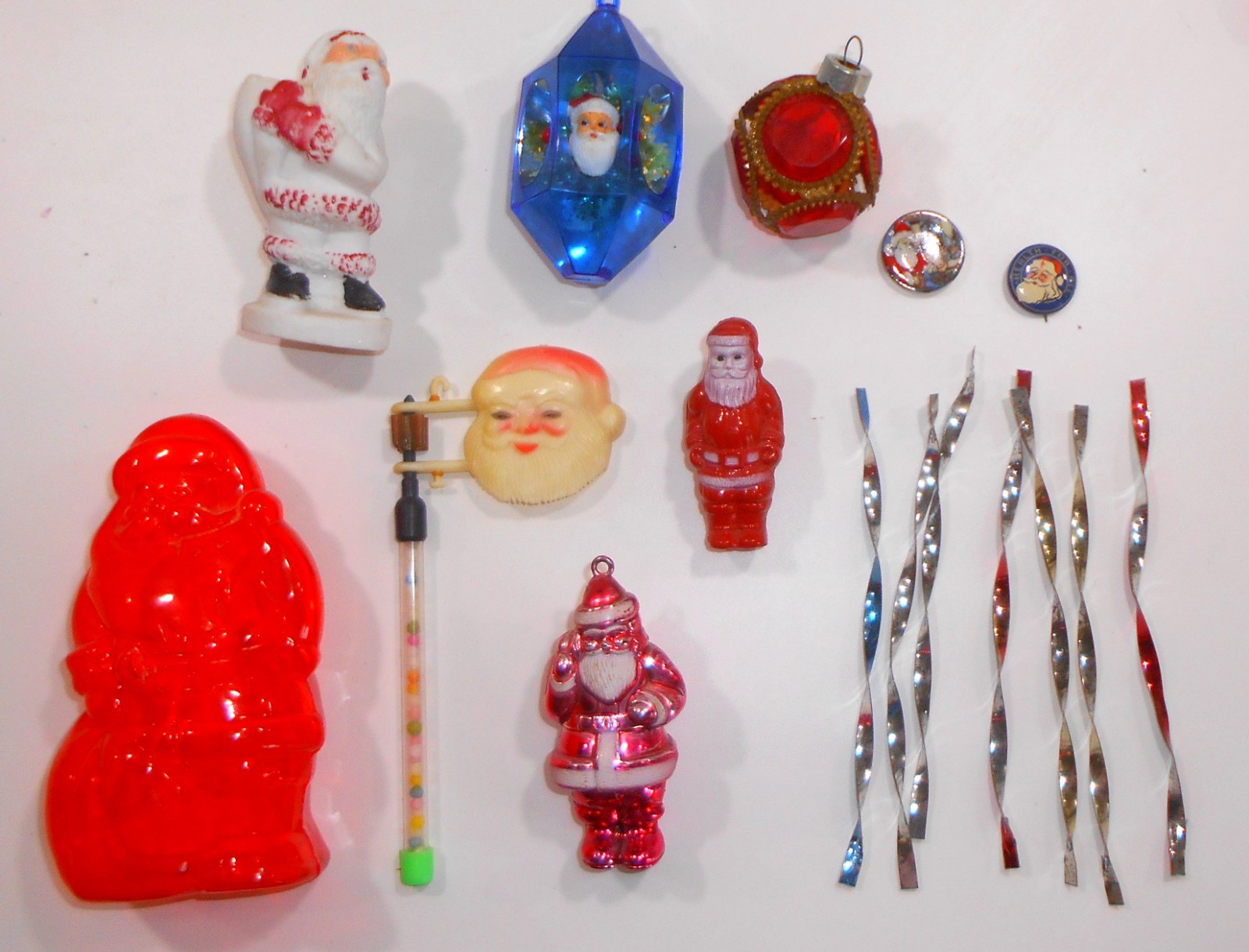 Collection Lot Vintage Santa Candy Containers Ornaments Chalkware Pin Icicles