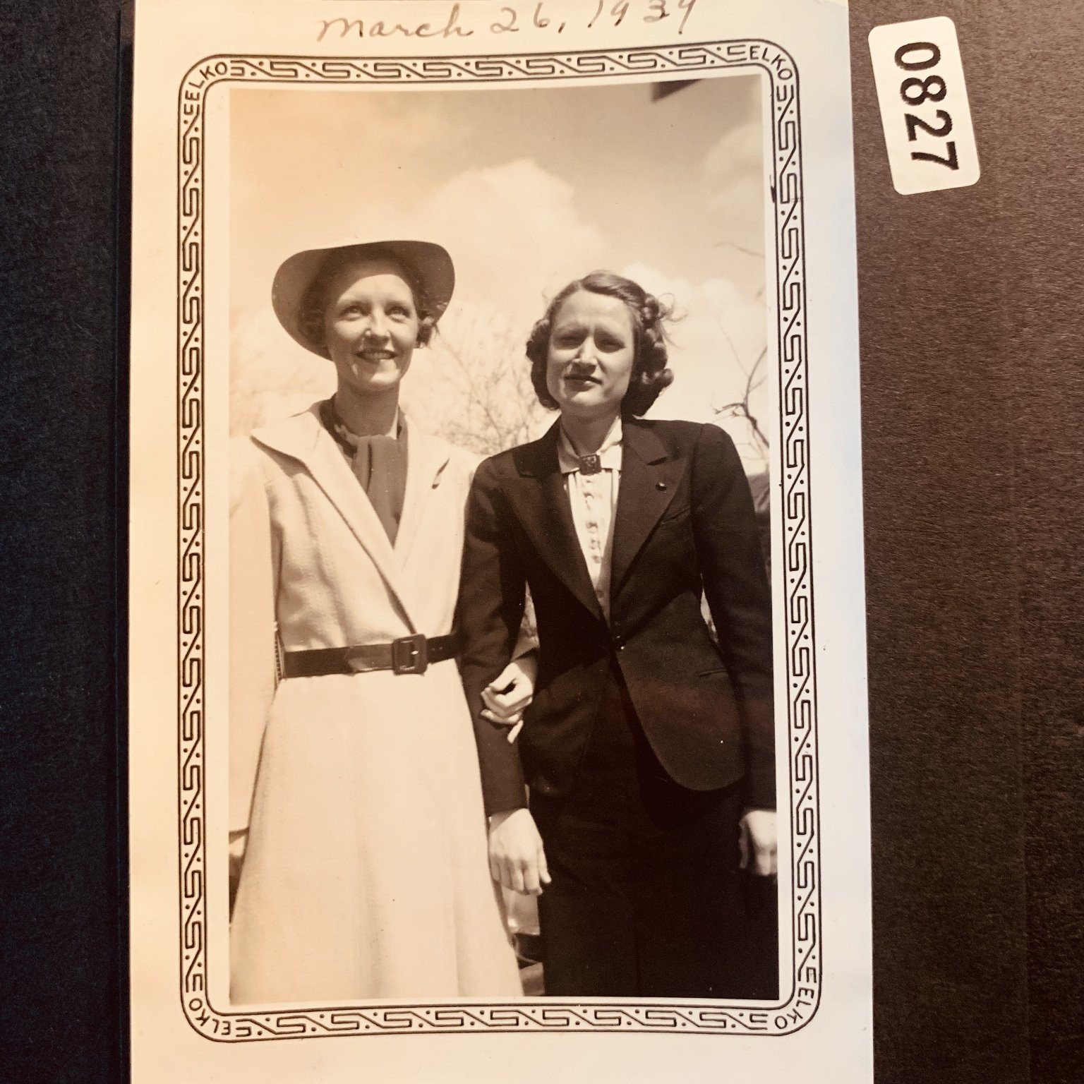 Two Women 1930s Snapshot Photograph Outdoor Fashion Elko Border Dated