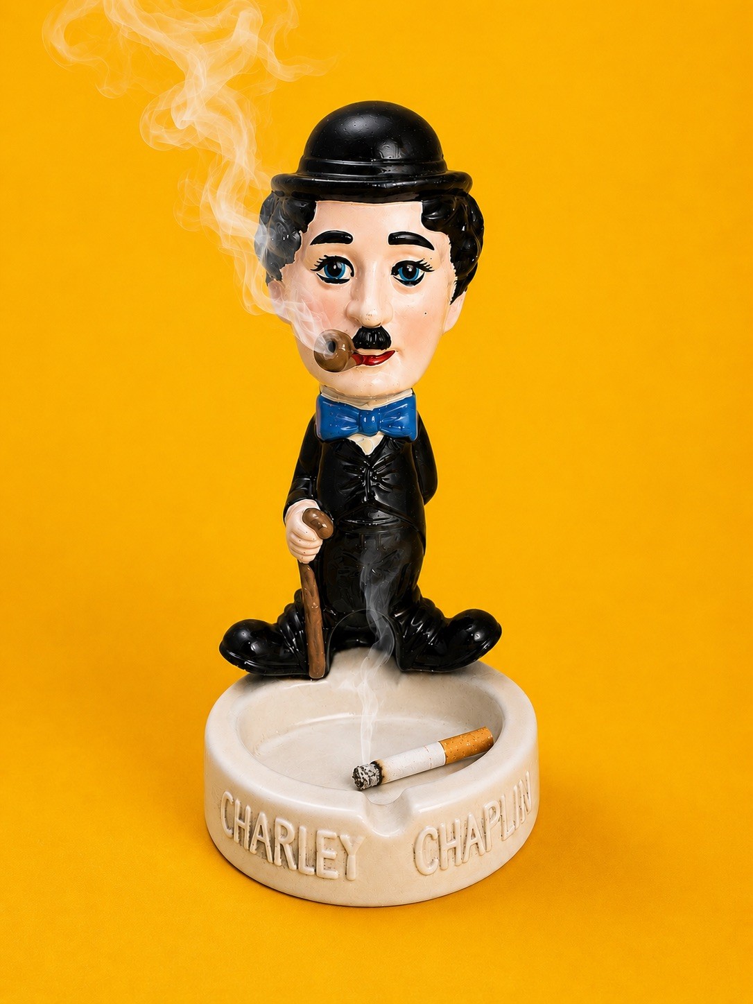 Vintage Charlie Chaplin Smoking Ashtray Ceramic Lego Novelty MCM Silent Movie Vintage Charlie Chaplin Smoking Ashtray Ceramic Lego Novelty MCM Silent Movie