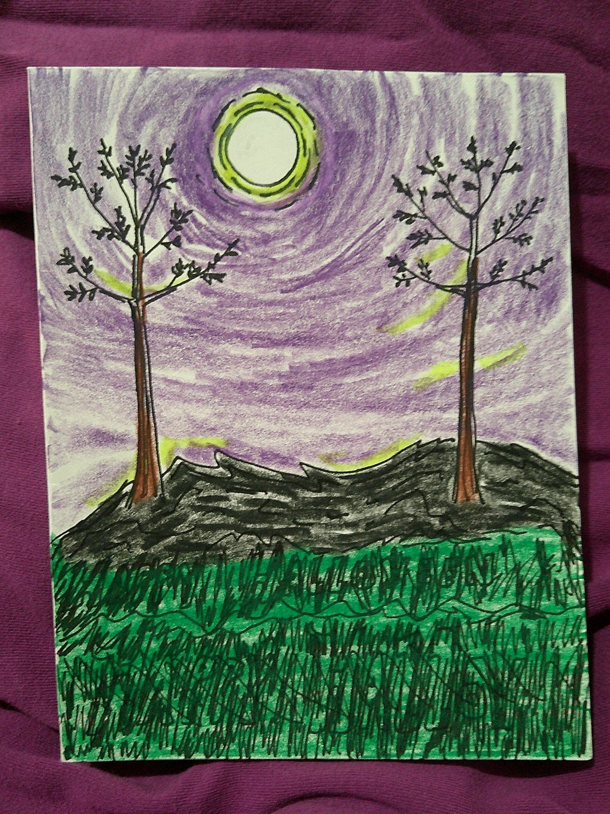Vintage Style Halloween Greeting Card - Mystic Trees and Full Moon - Handmade