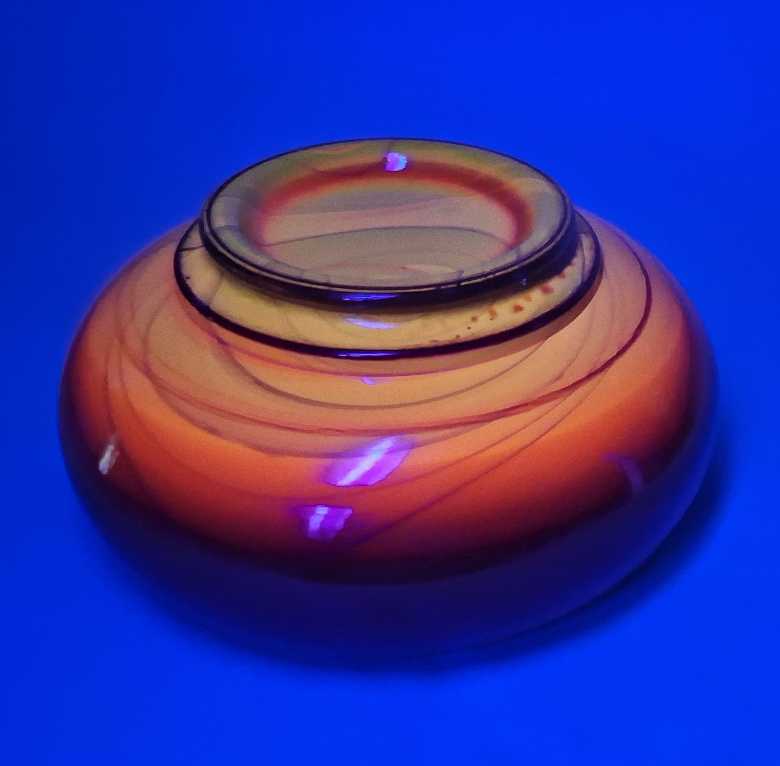 1920s FENTON mandarin red slag glass bowl vtg malachite swirl cadmium uranium