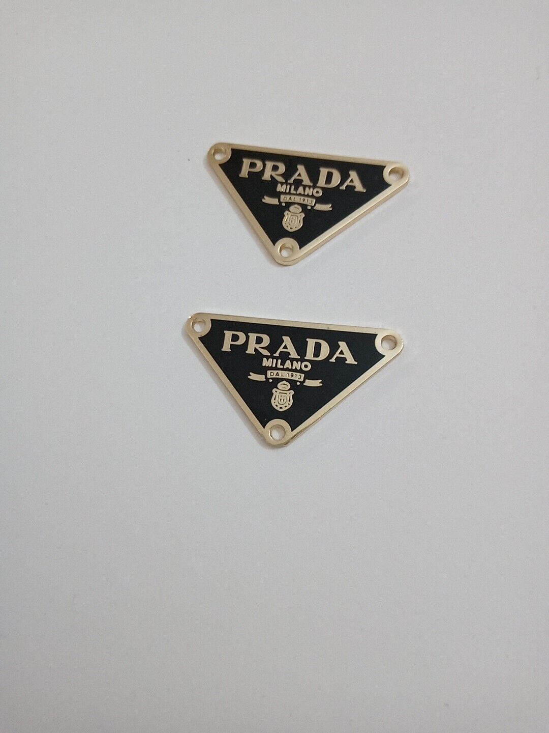 Two 38mm Prada Logo Triangle with trim Gold tone Button  Zipperpull