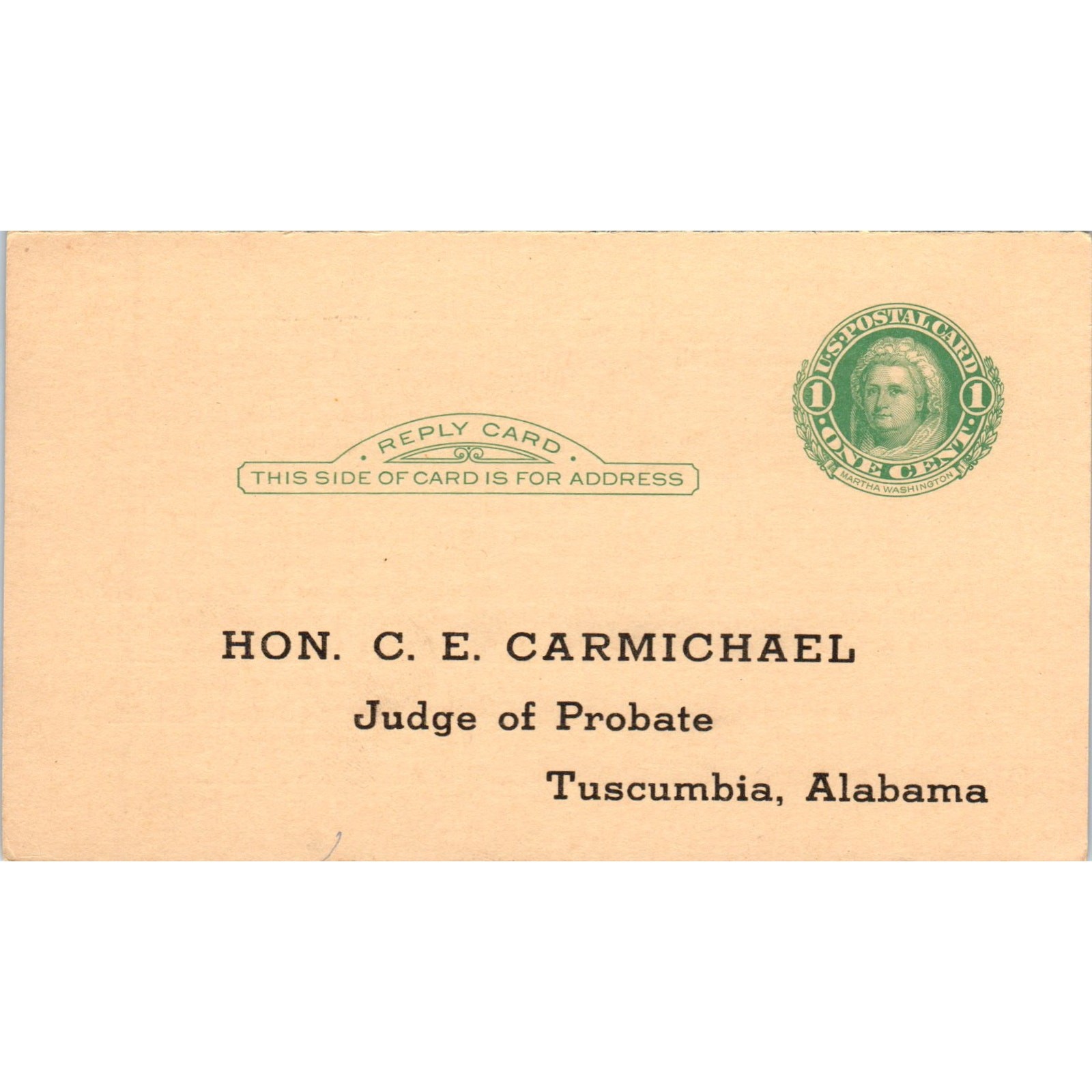 1938 Hon C.E. Carmichael Tuscumbia AL Absentee Ballot Request Postal Card PE7