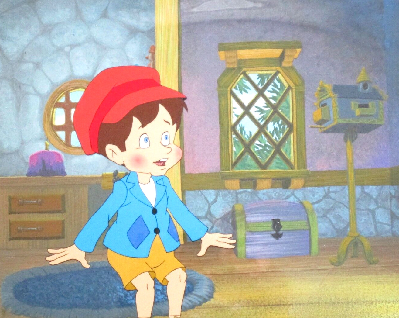 PINNOCHIO 1987 FILMATION hat ORIGINAL PRODUCTION CEL and PRODUCTION BACKGROUND