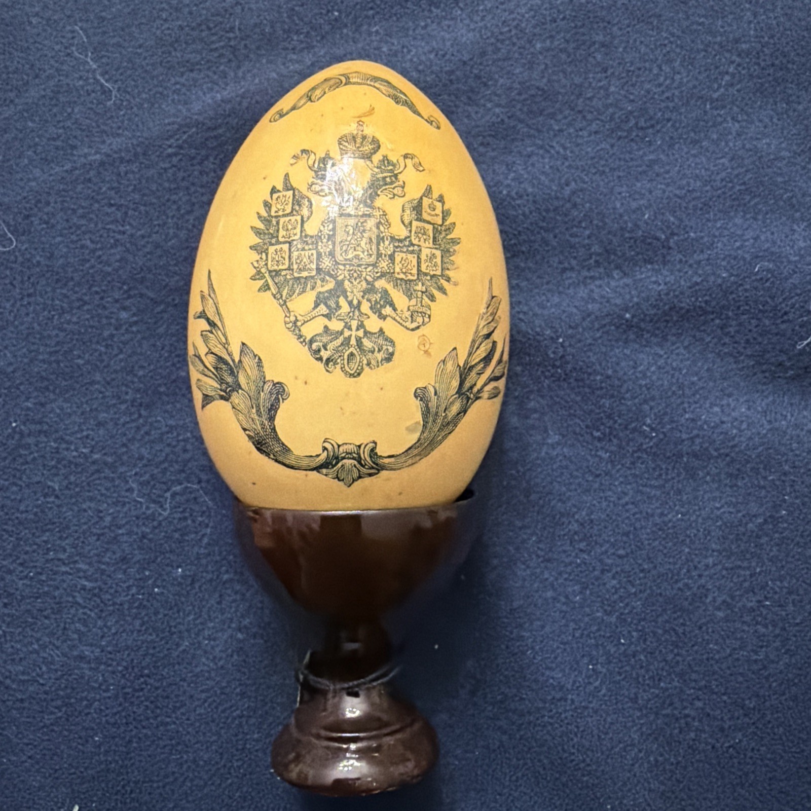 Imperial Vintage Russian Hand Painted Lacquer Wooden Egg On Stand  Signed