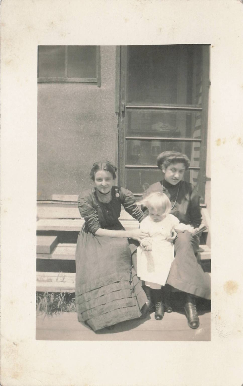 Early 1900s Rppc Two Women & Child on Steps Real Photo Postcard Vintage
