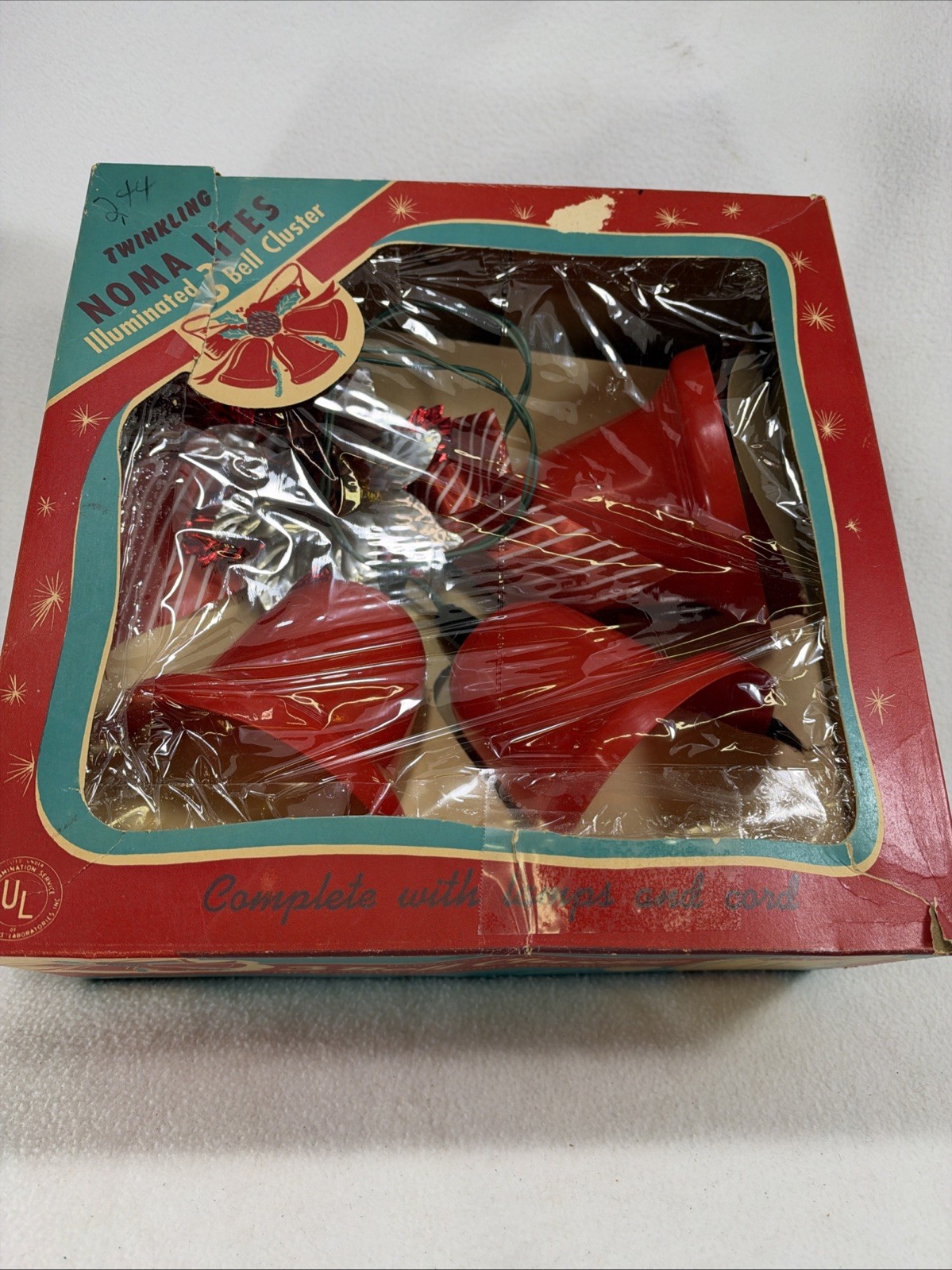 Vintage 1960’s Noma 3 Bell Cluster Christmas Light Twinkling Window Decoration