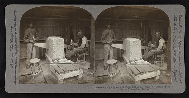 Trondheim Norway 1906 Stone Sawing Cathedral Restoration Cross-Cut Saw