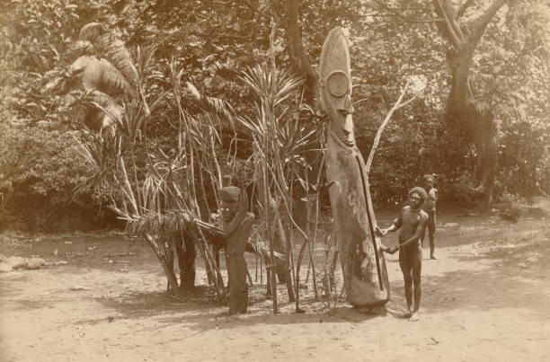 Native Drums Sing Sing Grounds Ambrym New Hebrides Vanuatu 1891 OLD PHOTO