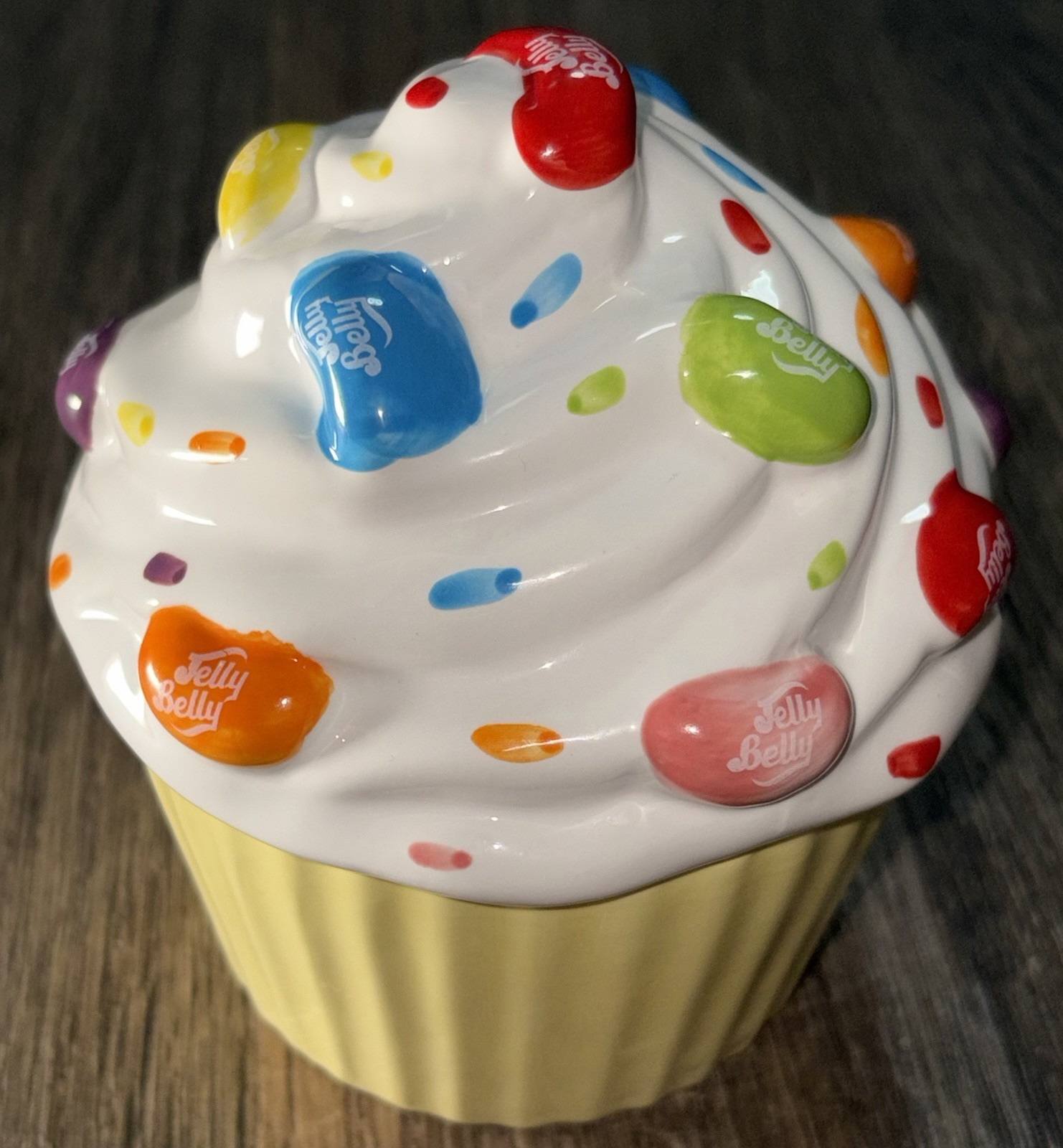 Jelly Belly Ceramic Cupcake Candy Dish or Trinket Box Removable Lid Jelly Beans