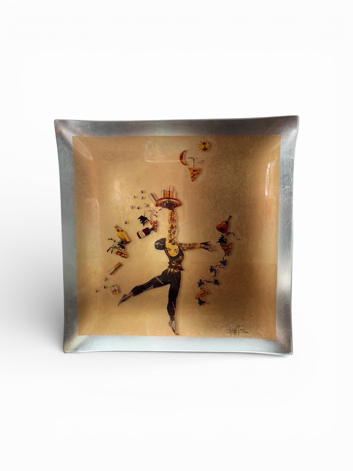 Gerard Puvis Collection Surreal Dancer Art Glass Plate Tray Gold 8” Decor