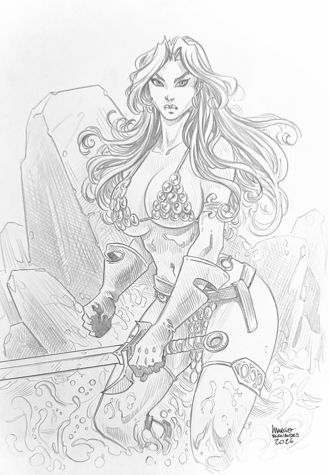 Red Sonja (Dynamite) - 9x12 Hand-Drawn Original Art by Marcio Fernandes w/COA Red Sonja (Dynamite) - 9x12 Hand-Drawn Original Art by Marcio Fernandes w/COA
