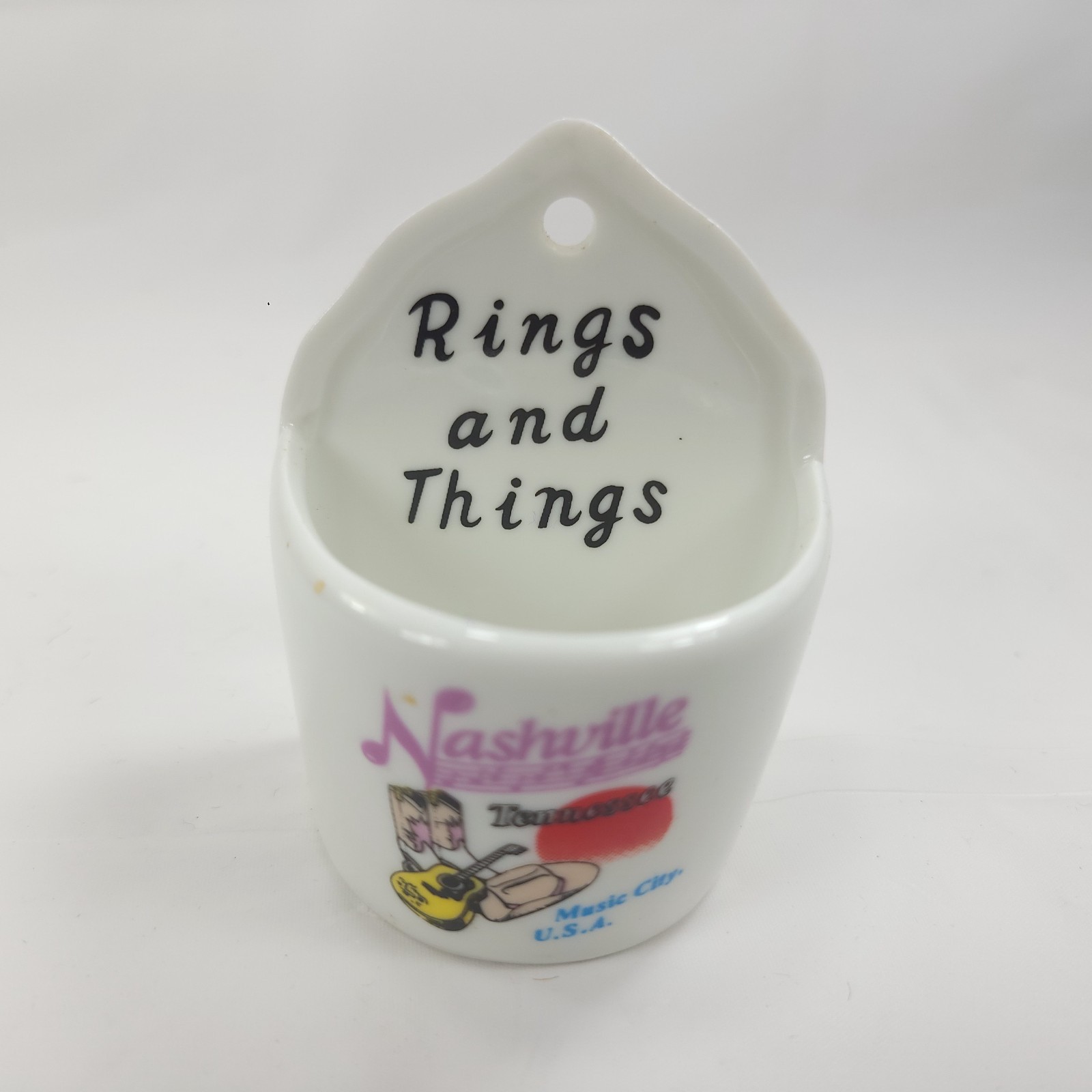 Vintage Nashville Tennessee Rings And Things Ceramic Wall Pocket Trinket Dish