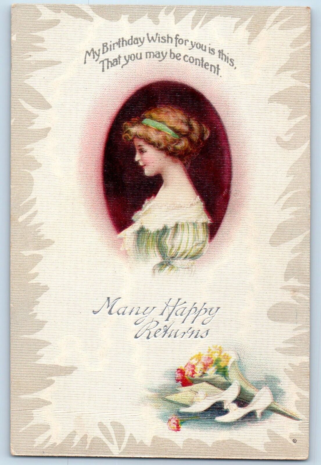 Birthday Postcard Happy Returns Pretty Woman Flowers Clapsaddle 1912 Antique