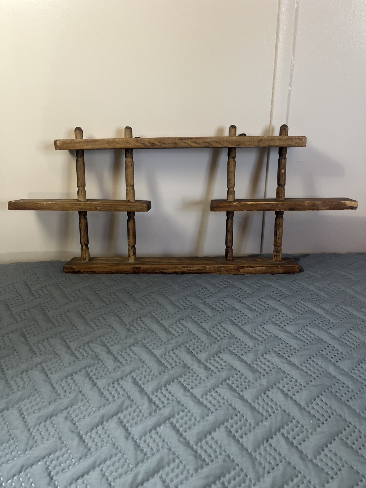 Vintage Cottage Collectible Unique Spindle Wood Wall Knick Knack Trinket Shelf