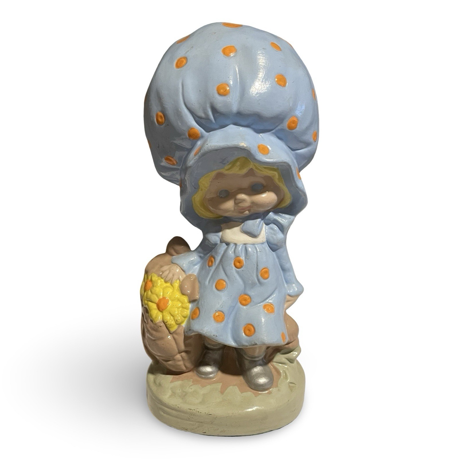 Vtg Byron Mold Ceramic Holly Hobbie Style Bonnet Girl Sunflowers Figurine 10”