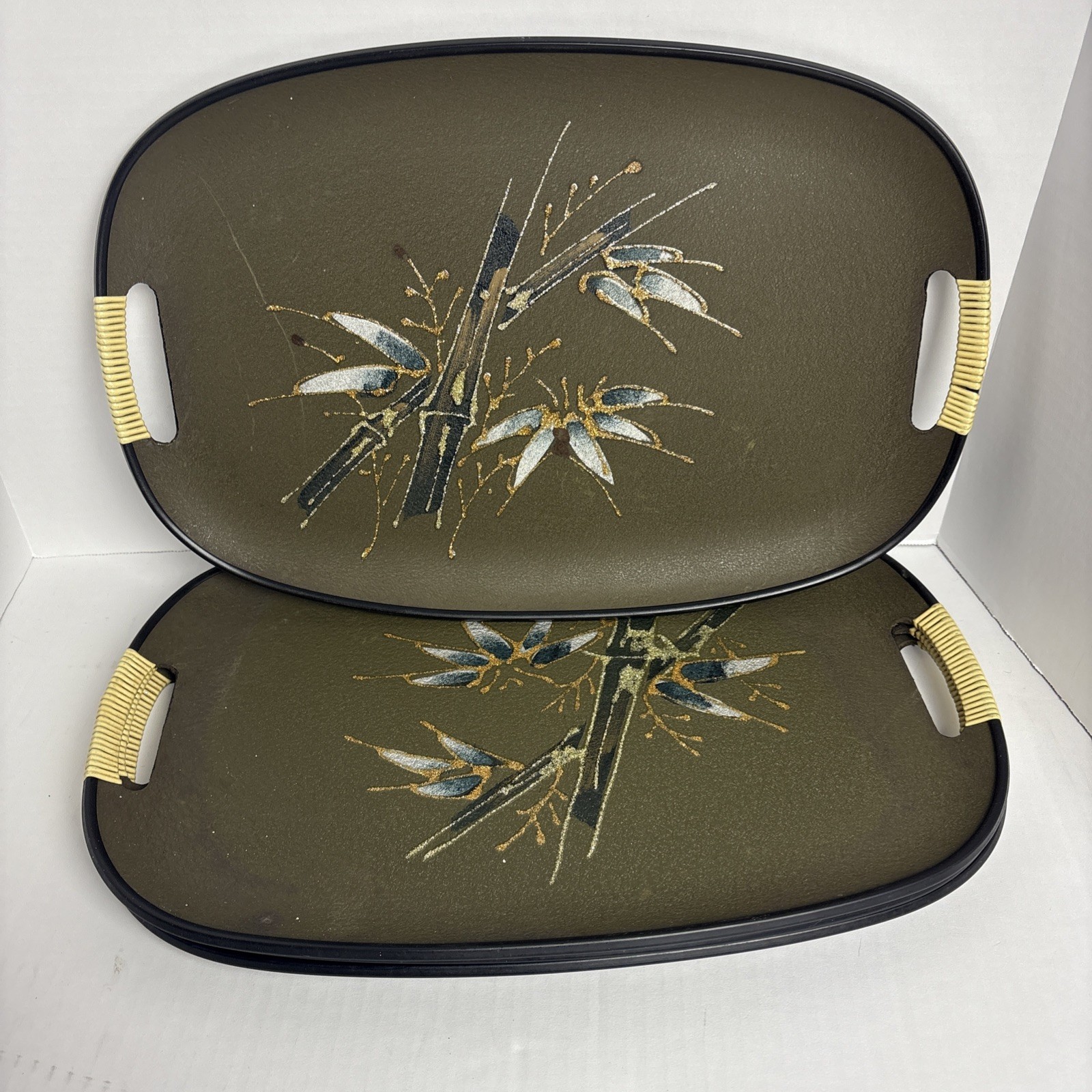 Mid Century Composite Serving Tray Lot of 4 Vintage Japan Oval Painted Tableware Mid Century Composite Serving Tray Lot of 4 Vintage Japan Oval Painted Tableware