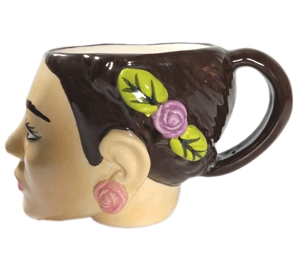 Vintage Mexican Folk Art Frida Kahlo 3D Face Mug Artisan Hand Painted LD Mex