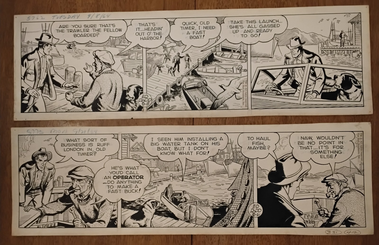 Two Ed Dodd MARK TRAIL Original Comic Strip Newspaper Dailies Artwork