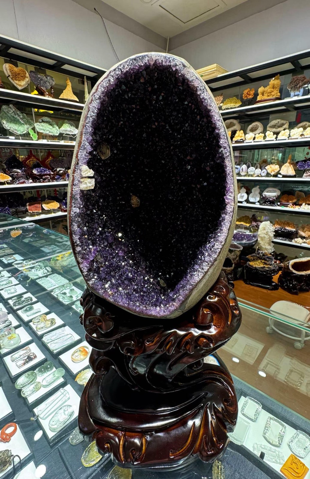 19.2LB Natural amethyst Mineral Quartz dinosaur egg Energy Healing+stand