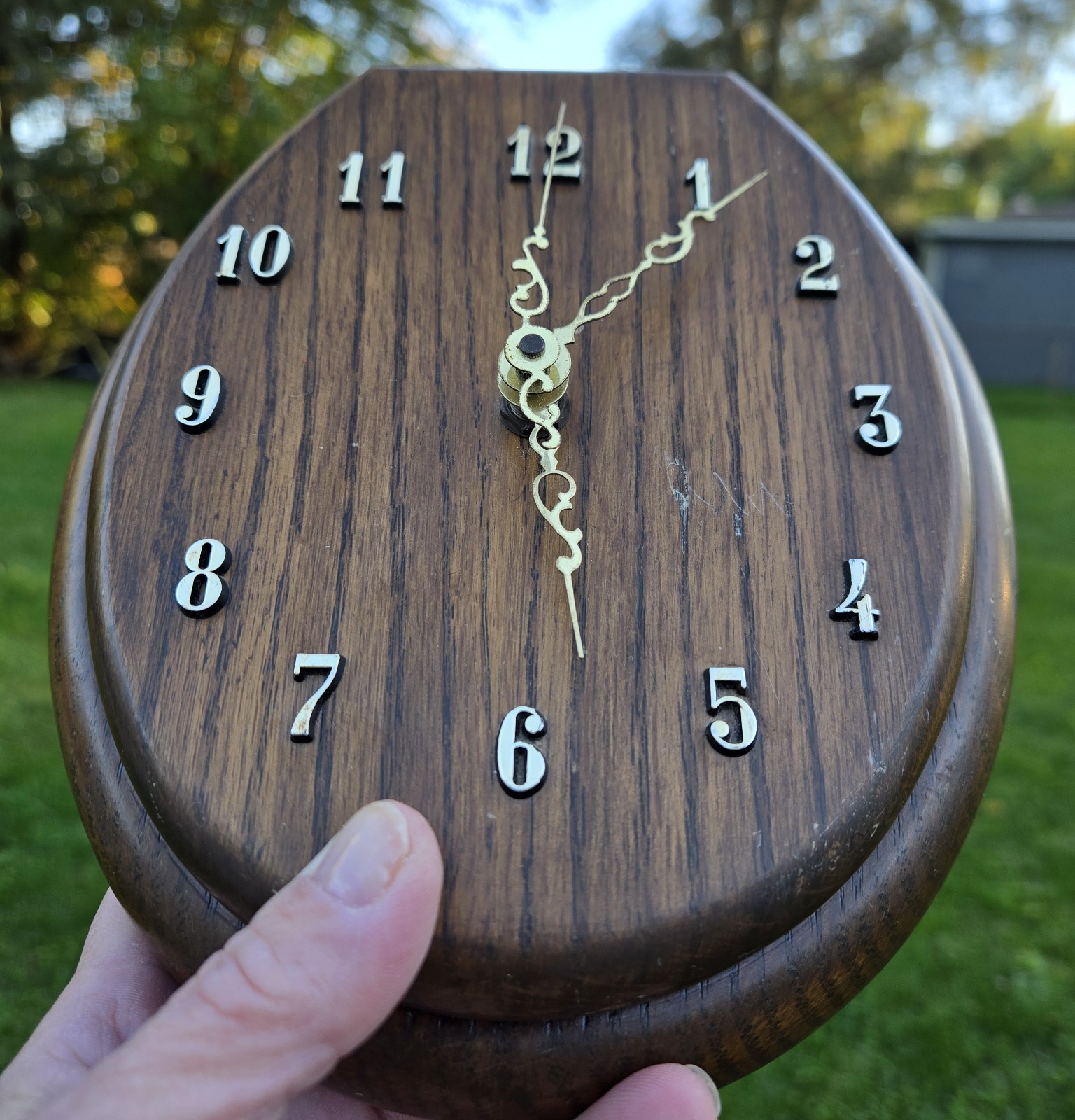 MCM Vintage 1970s Solid Wood Toilet Seat Wall Clock  7 \