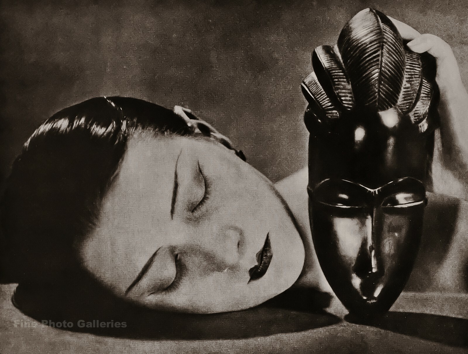 1926/75 MAN RAY Vintage Art Deco Female Head KIKI w African Mask Photo Engraving