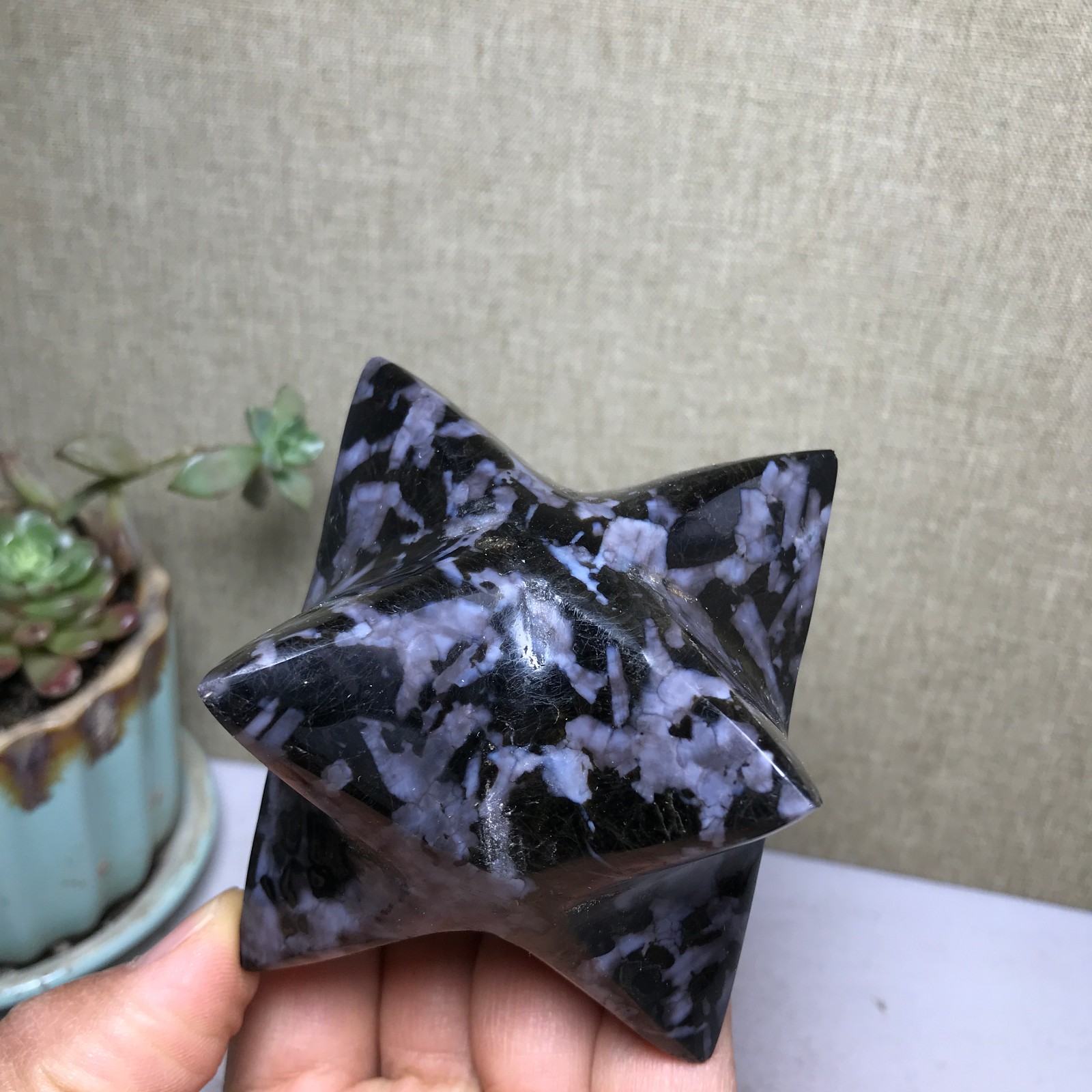 NATURAL merlinite Snakeskin spotted crystal carve Merkaba Star specimen 407g A82