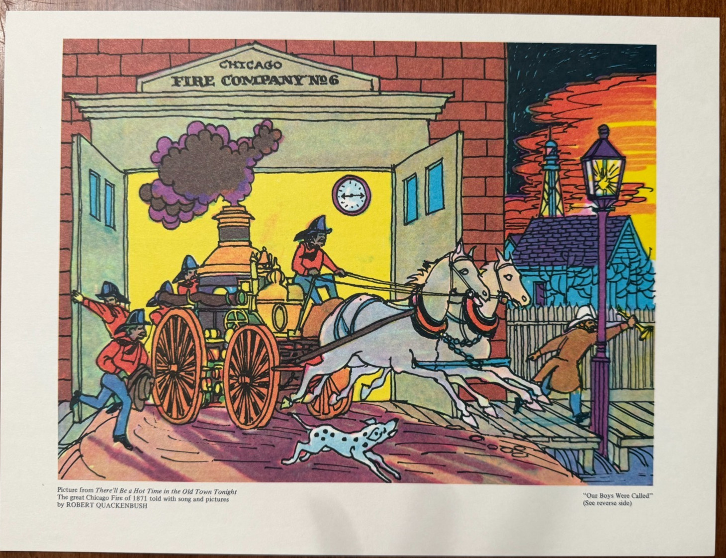 Vintage 1974 Chicago Fire Engine Print Robert Quackenbush Hot Time Old Town Vintage 1974 Chicago Fire Engine Print Robert Quackenbush Hot Time Old Town