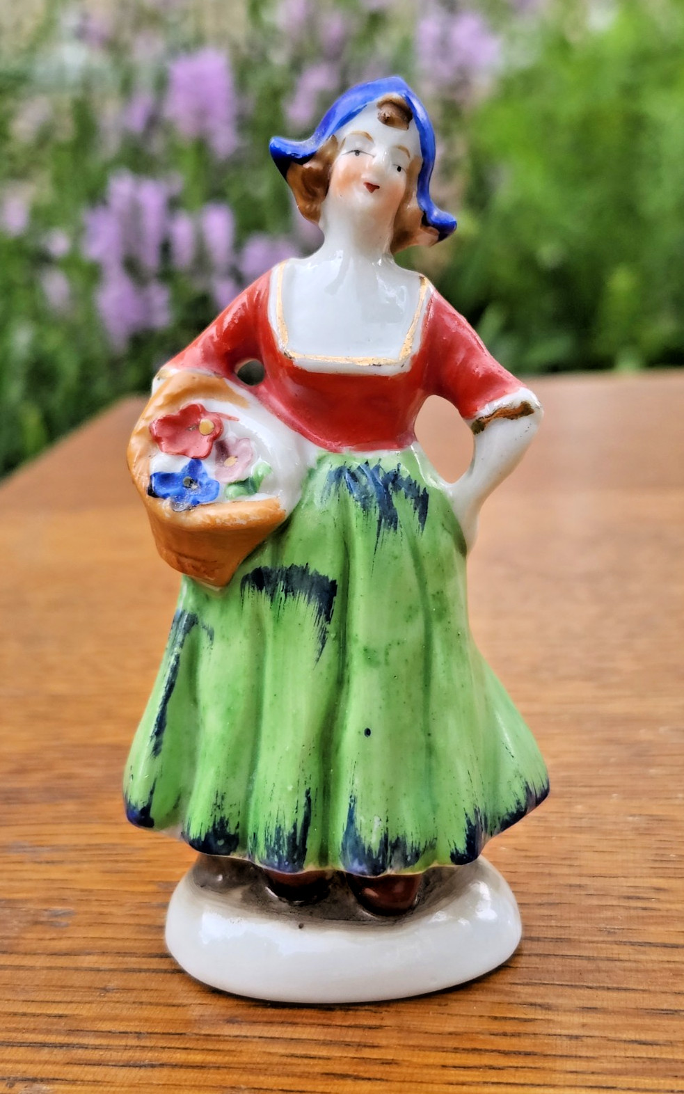 Vintage Occupied Japan Porcelain Colonial Lady Figurine Woman Flower Basket 4\
