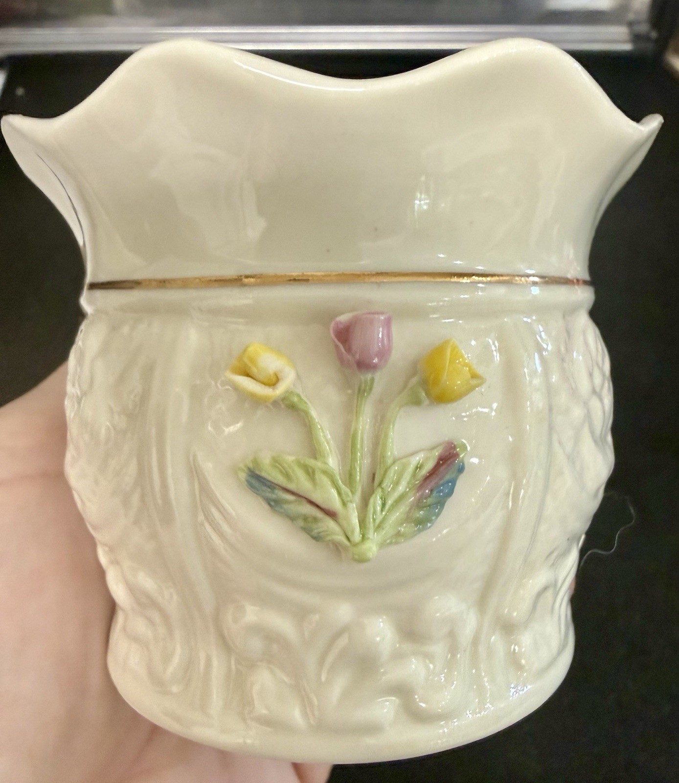 Vintage Belleek Irish SERENITY Tulip Votive Candleholder Mint Vintage Belleek Irish SERENITY Tulip Votive Candleholder Mint