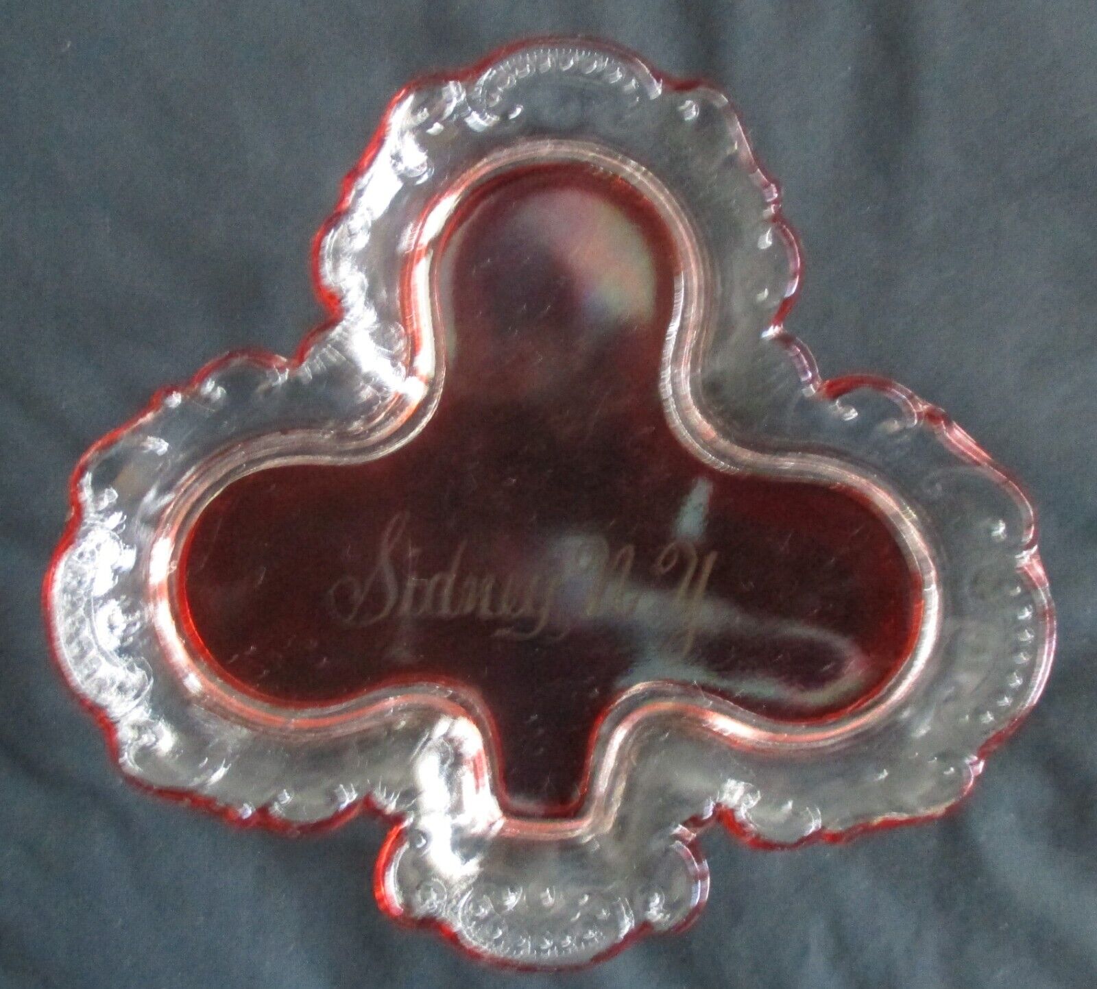 Early 20th Century Souvenir EAPG Ruby Stained Glass Dresser Dish Sidney New York