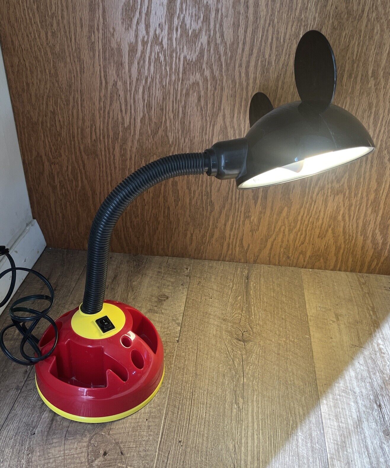 Vintage Disney Mickey Mouse Gooseneck Desk Lamp w/ Rotating Carousel Organizer
