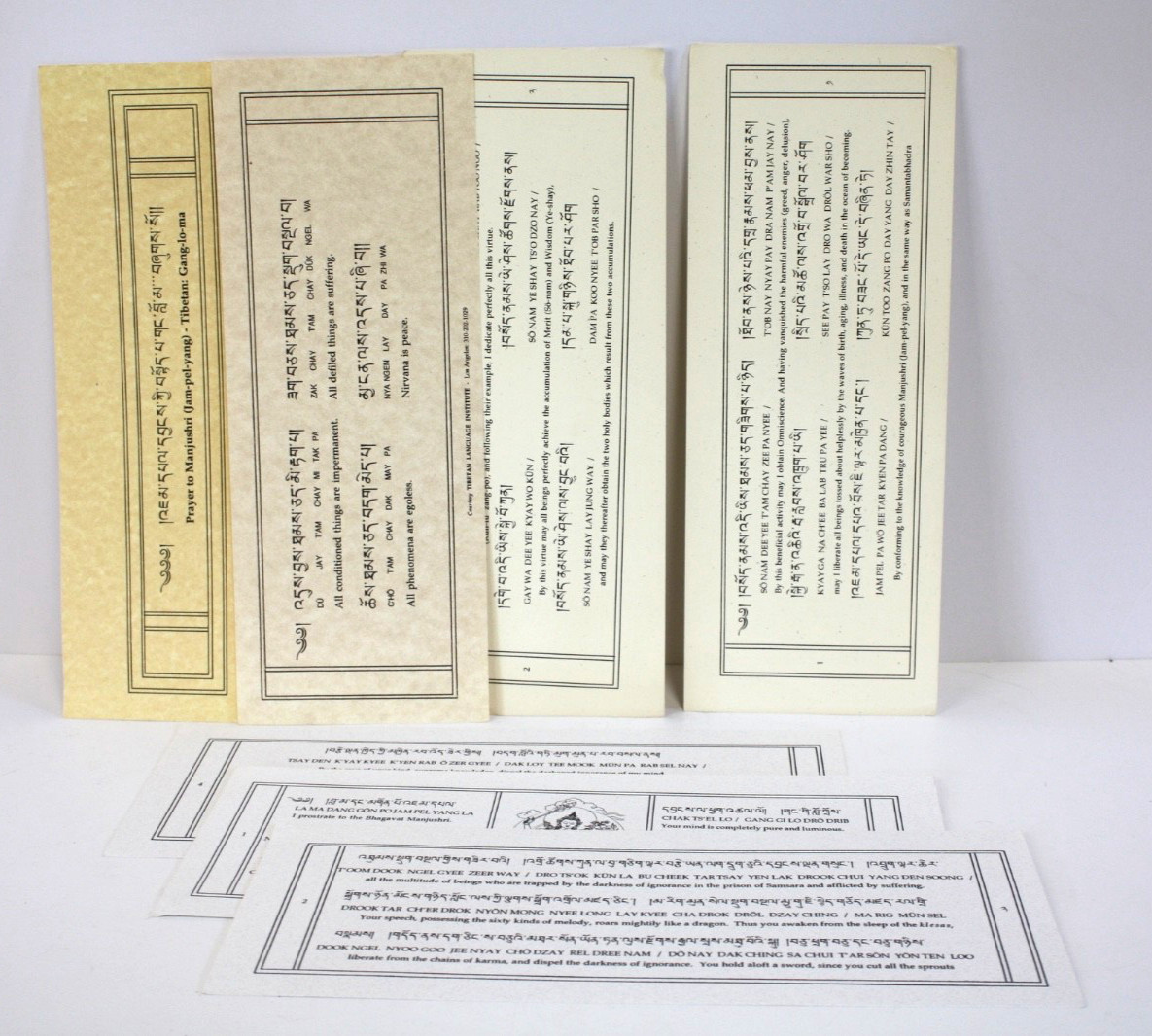 Lot of 7 Tibetan Buddhist Prayer Cards Manjushri Mantras English Translation