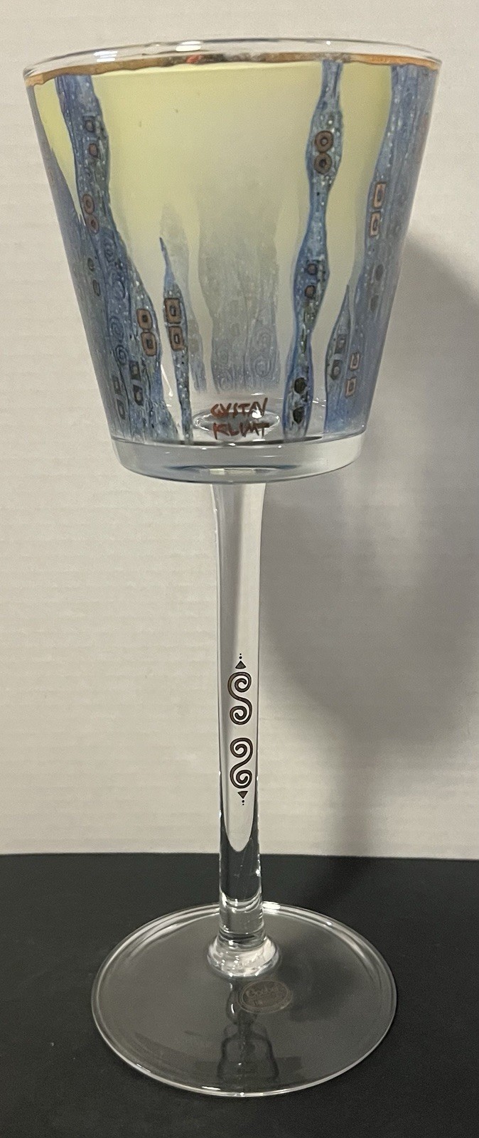 Vintage Gustav Klimt Goebel Crystal Candleholde Art Nouveau Cobalt Blue Gold 12”