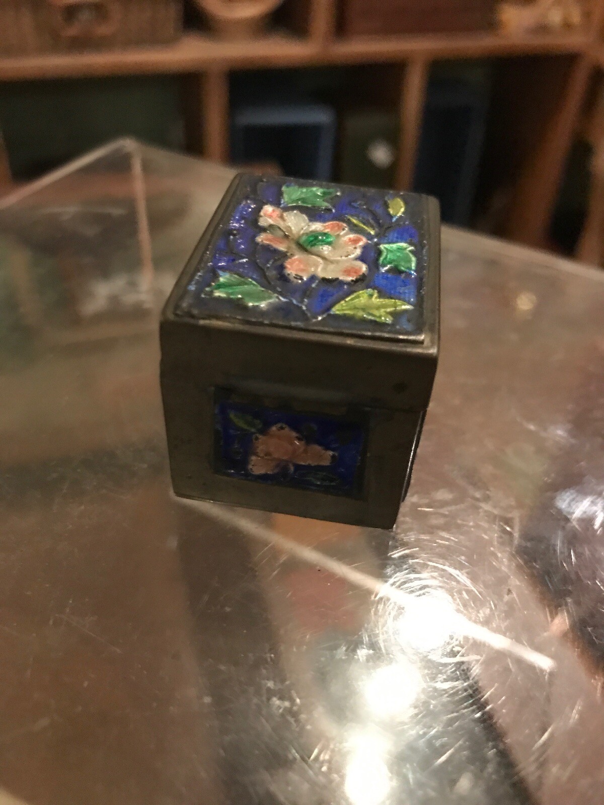Vintage Antique Asian Enamel Cloisonné Colorful Stash Trinket Box