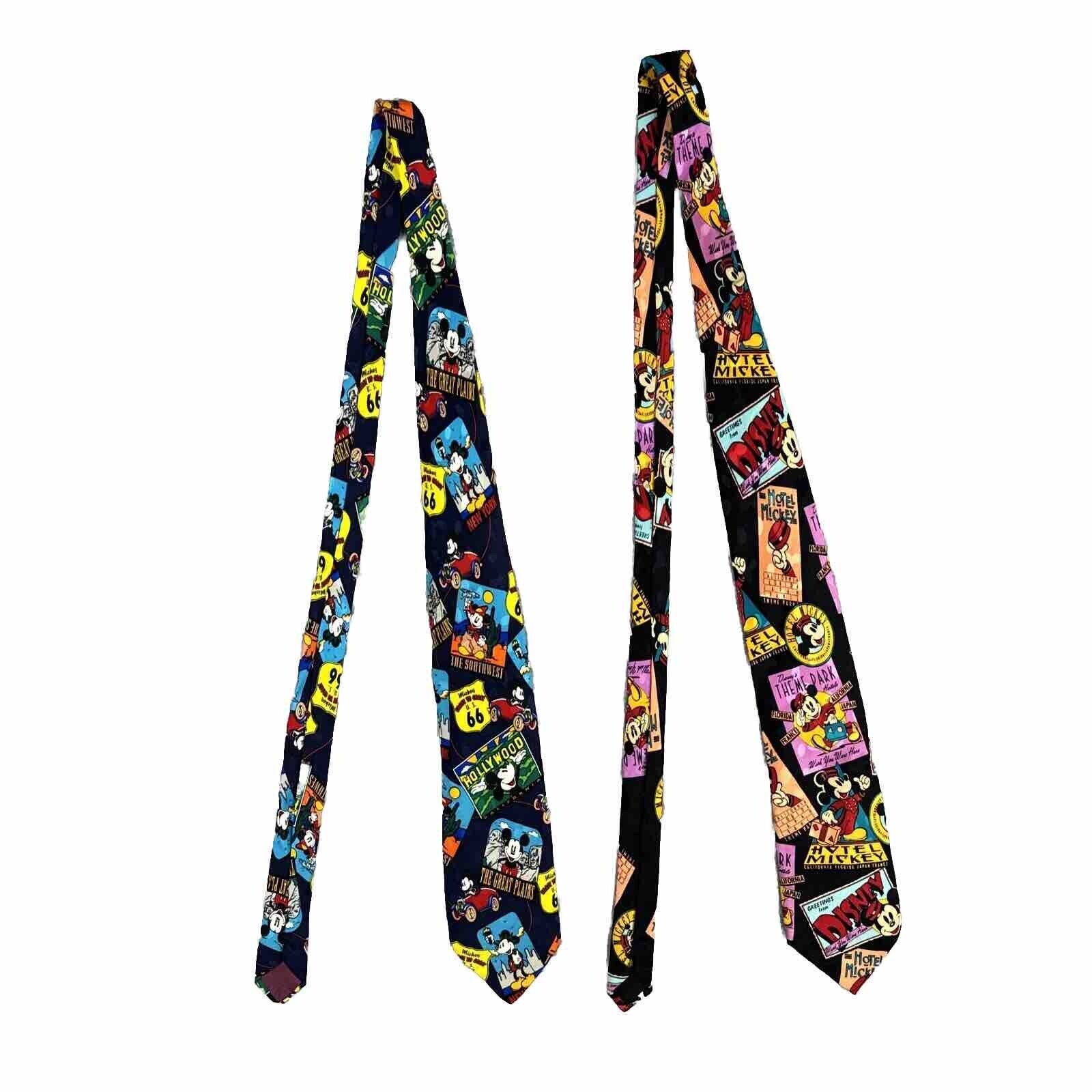 Set of 2 Mickey Mouse Vintage 100% Silk Ties by Mickey, Inc Adult One Size