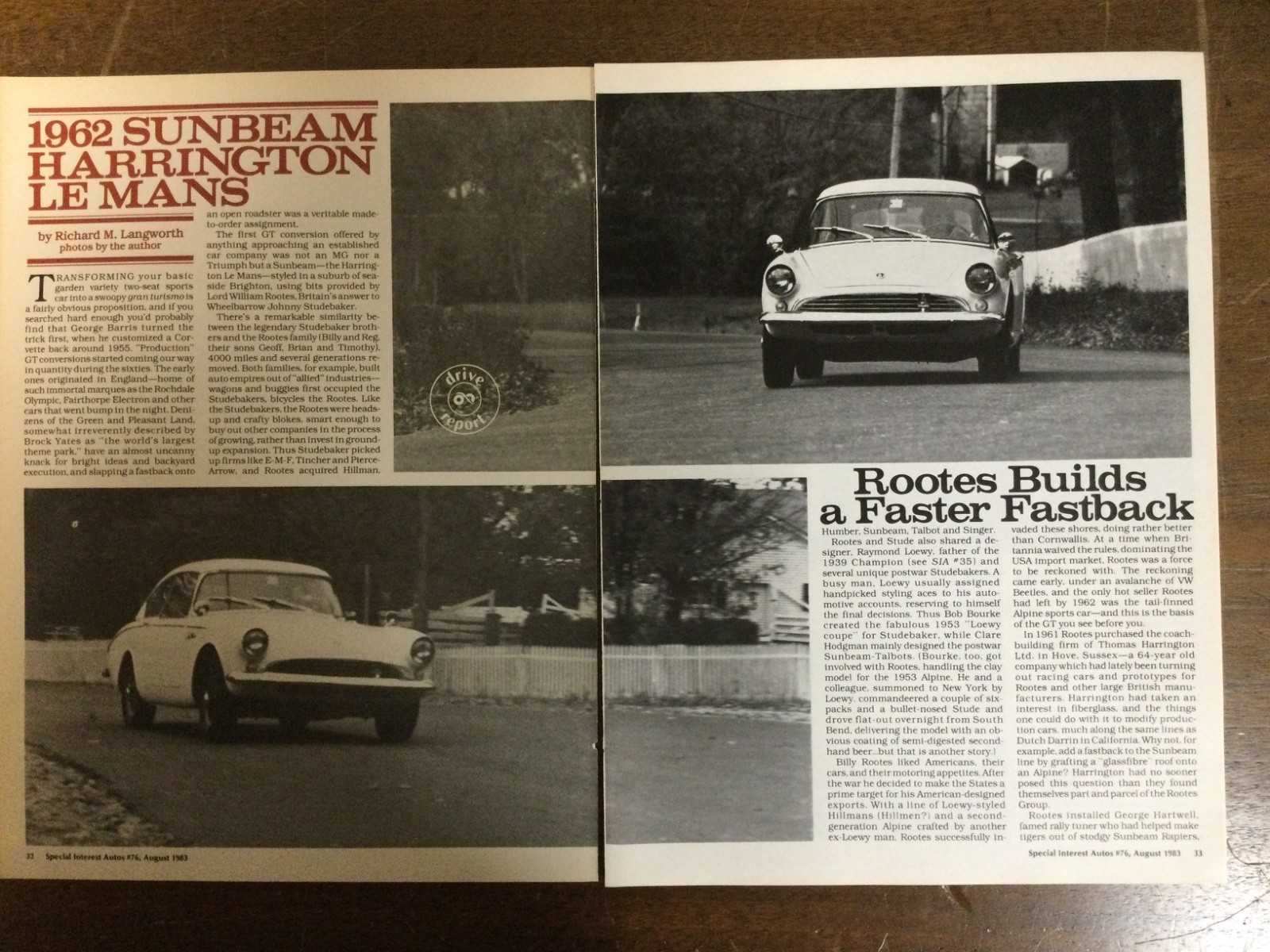 Misc 7684 Article Pictorial Drive Report 1962 Sunbeam Harrington Le Mans 9 page