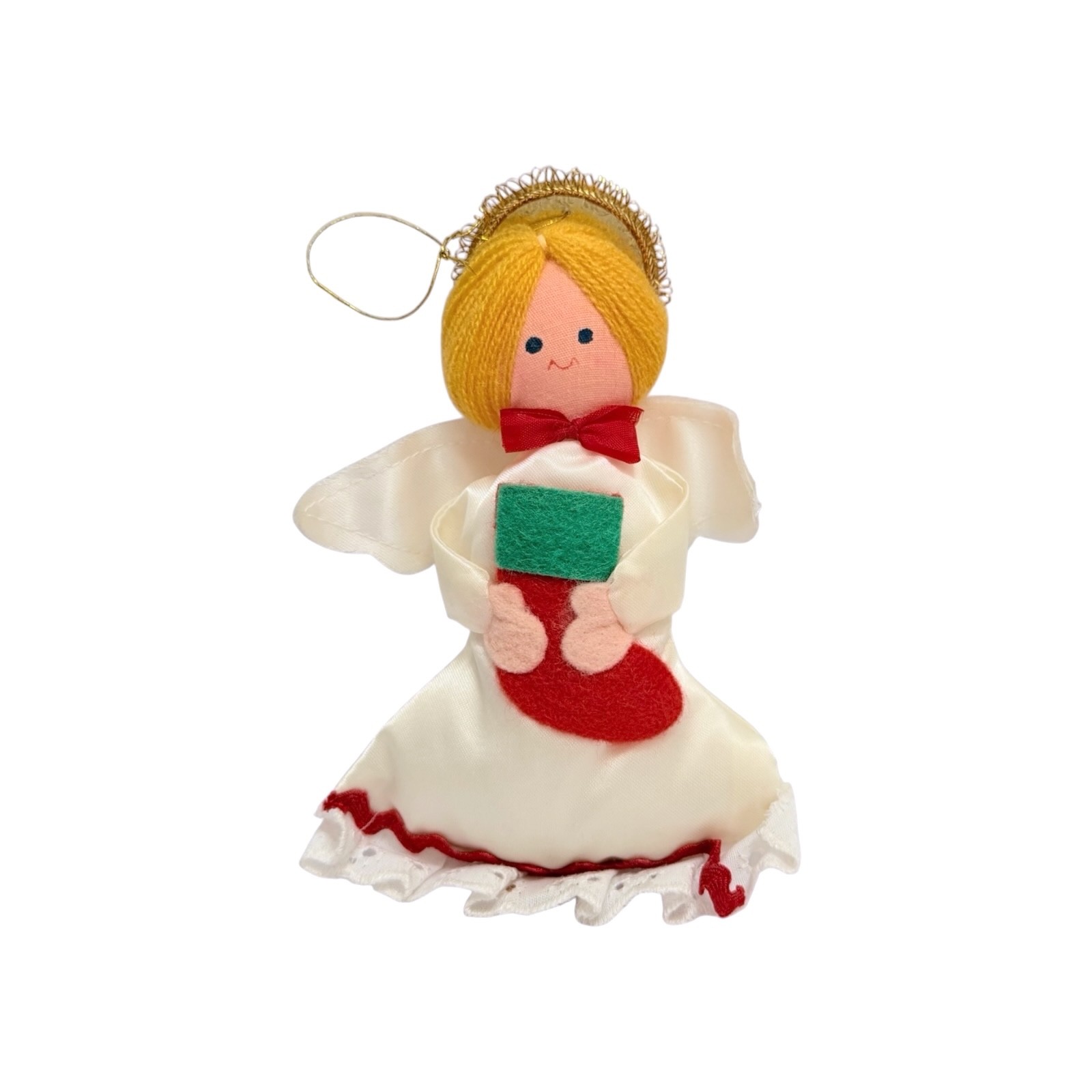 Vintage 70s Russ Berrie Felt Ornament Angel with Christmas Stocking Taiwan