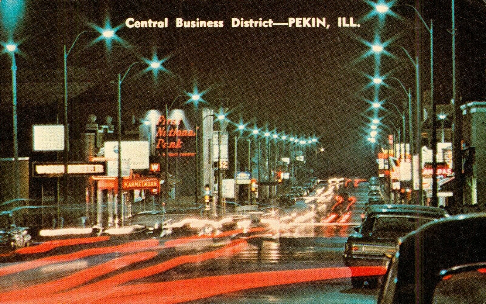 PEKIN, Illinois CENTRAL Business DISTRICT,  Vintage c1960s POSTCARD