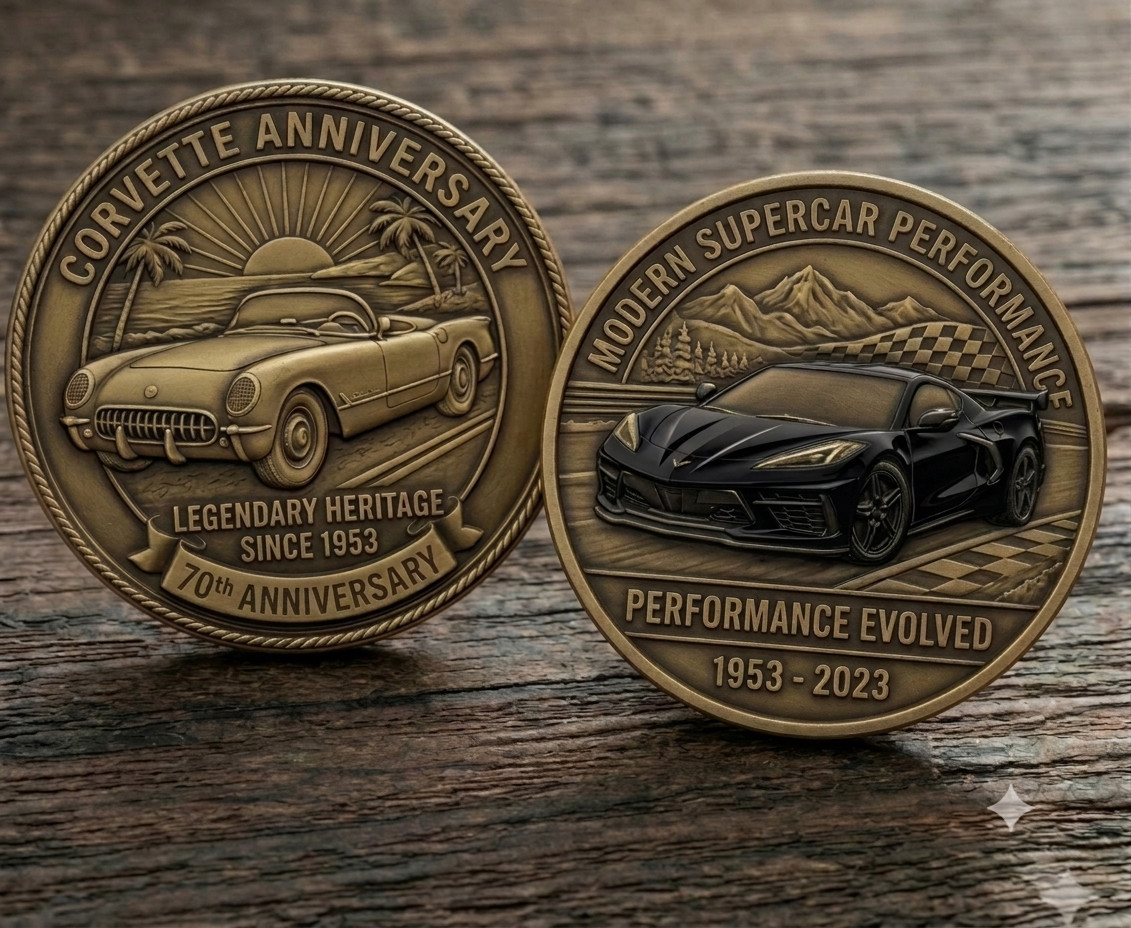 Corvette 70th Anniversary Challenge Coin Black C8 1953-2023 Bronze Souvenir Gift Corvette 70th Anniversary Challenge Coin Black C8 1953-2023 Bronze Souvenir Gift