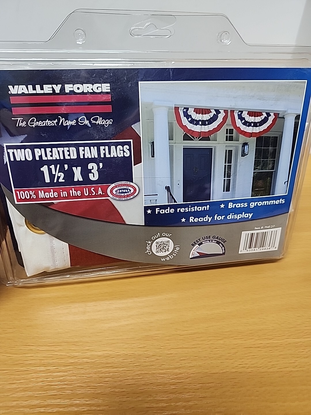 Valley Forge American Fan Flag 1.5' x 3' Polycotton Sentinel 100% Made in U.S...