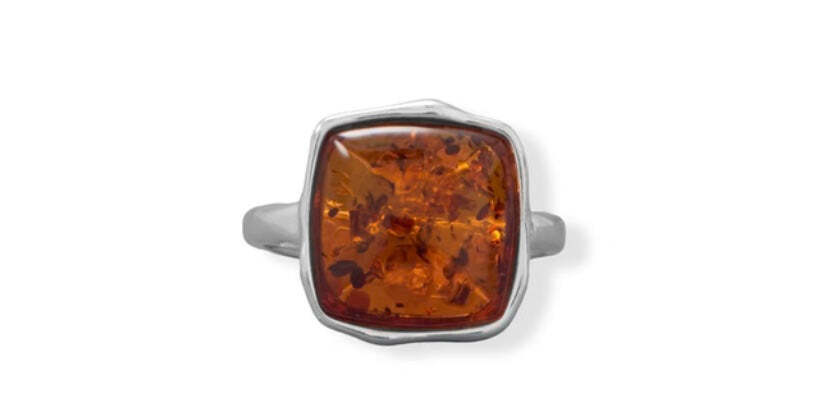 Hammered Square Baltic Amber Ring