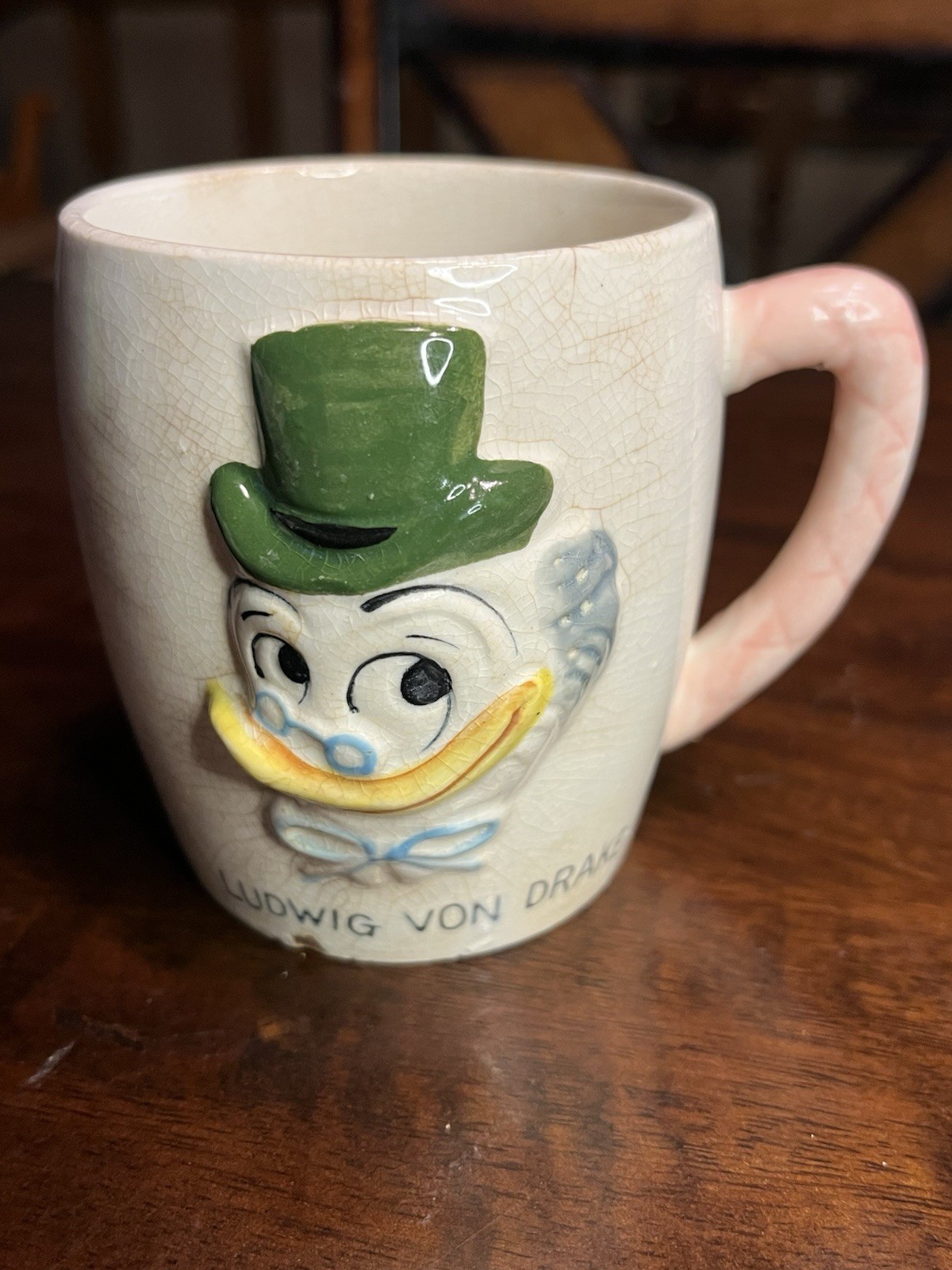 Vintage Ludwig Von Drake Duck Coffee Yea mug Disney 1961 Japan Pink Handle