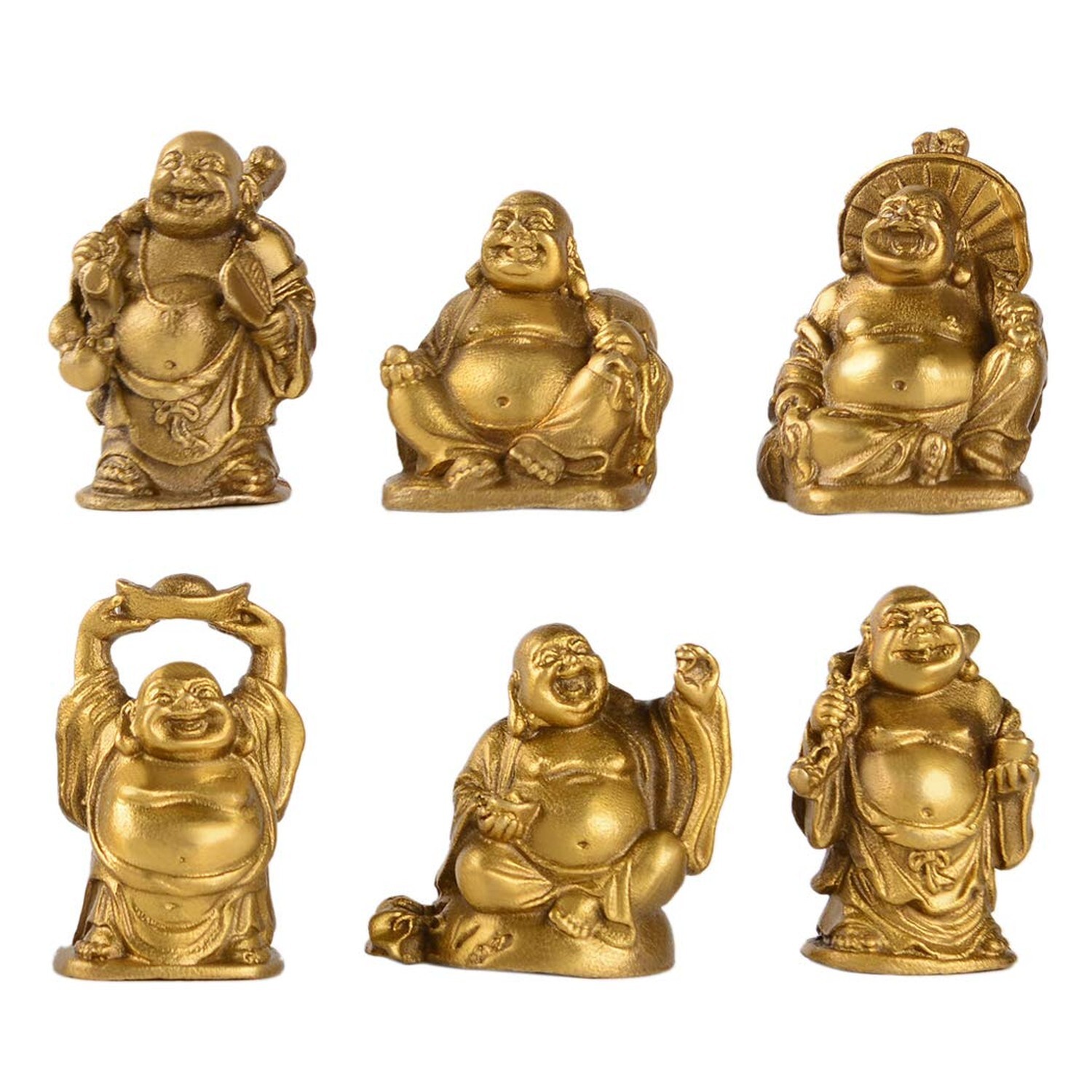 BRABUD Brass Laughing Buddha Figurines Lucky Happy Buddha Statue-2'' Set of 6...
