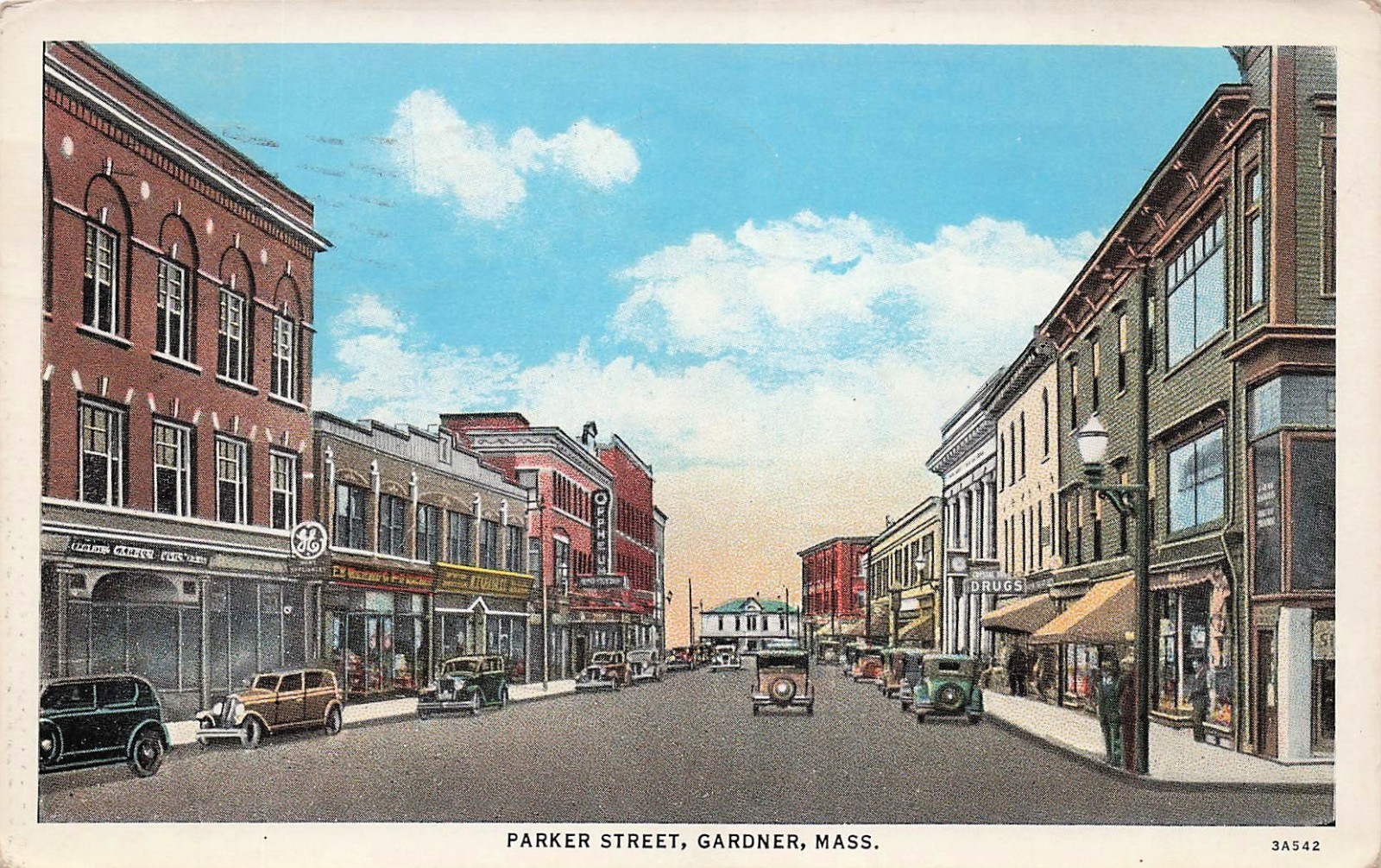 Gardner MA Massachusetts Parker Street Downtown GE Store Vtg Postcard K27