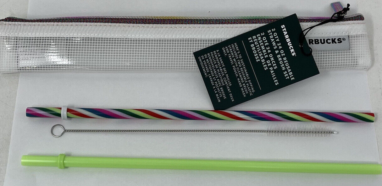 STARBUCKS Reusable Straws & Brush Set w/ Mesh Bag 24oz Venti